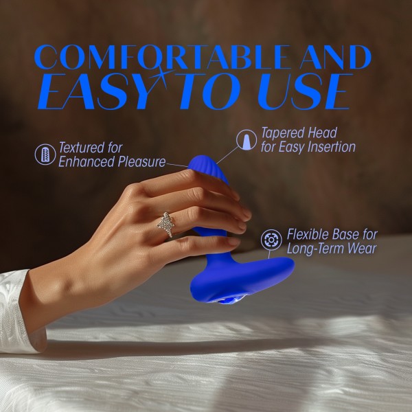 Mystery Vibrating Textured Silicone Butt Plug in Sapphire
