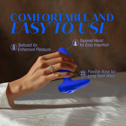 Mystery Vibrating Textured Silicone Butt Plug in Sapphire