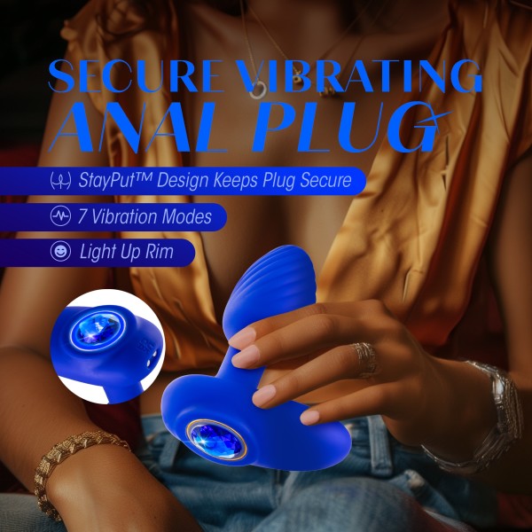 Mystery Vibrating Textured Silicone Butt Plug in Sapphire