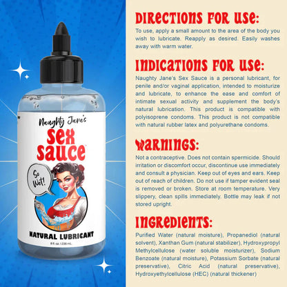Naughty Jane's Sex Sauce Natural Water Based Lubricant 8oz