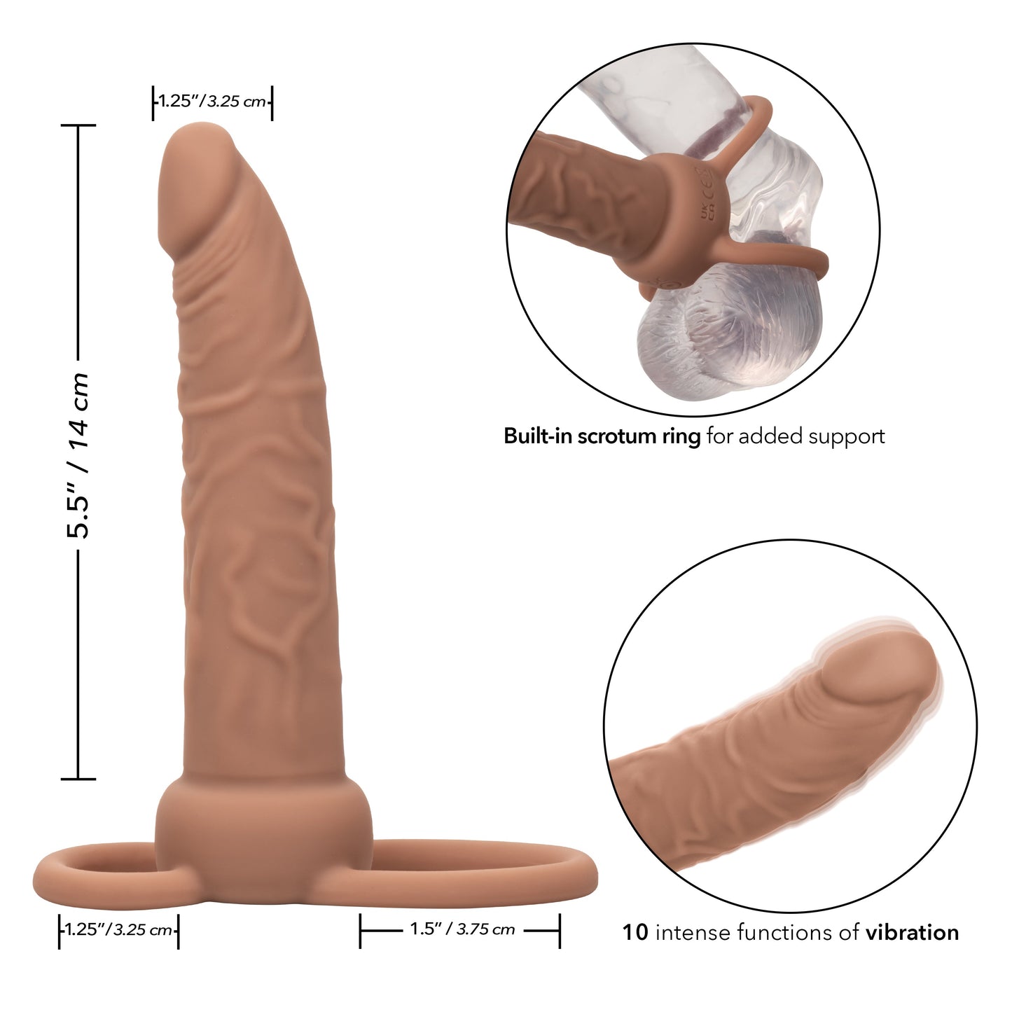 Performance Maxx Double Penetration Vibrating Dildo - Light Chocolate