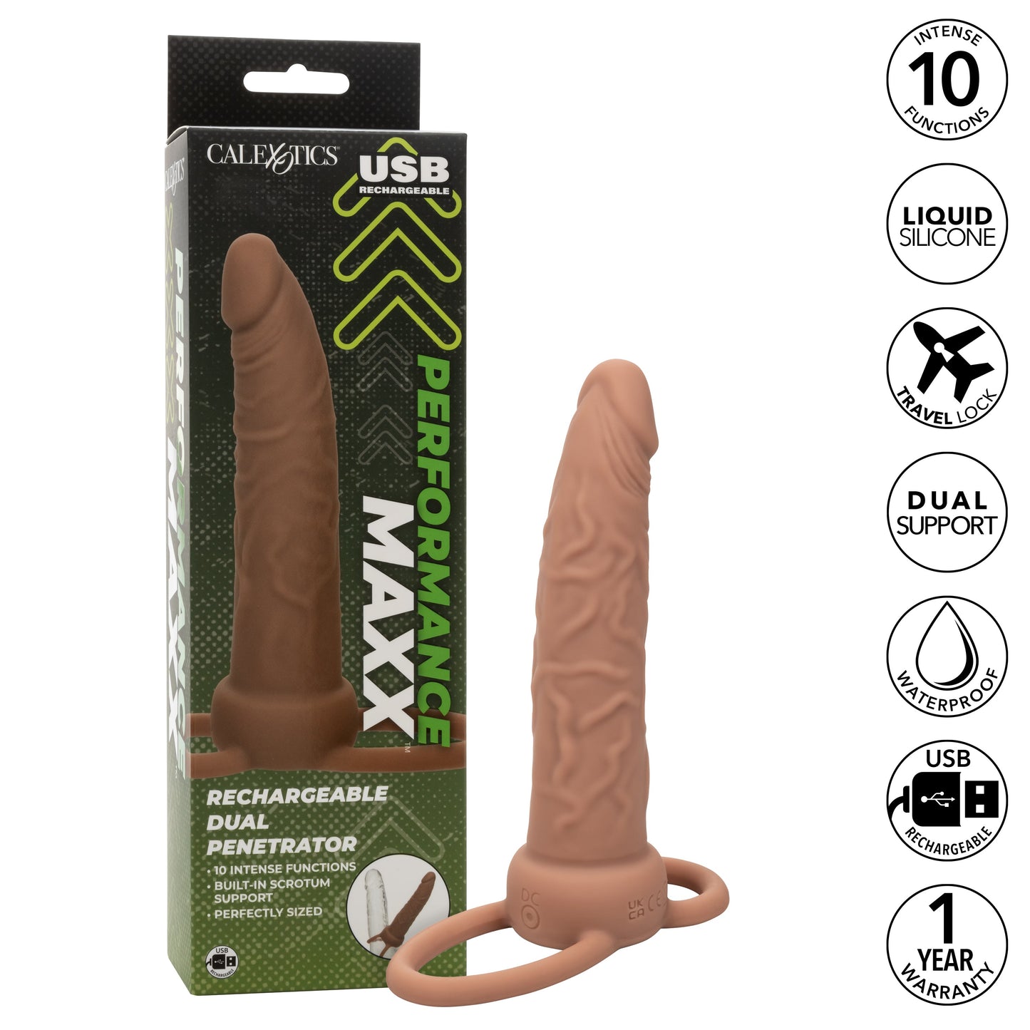 Performance Maxx Double Penetration Vibrating Dildo - Light Chocolate