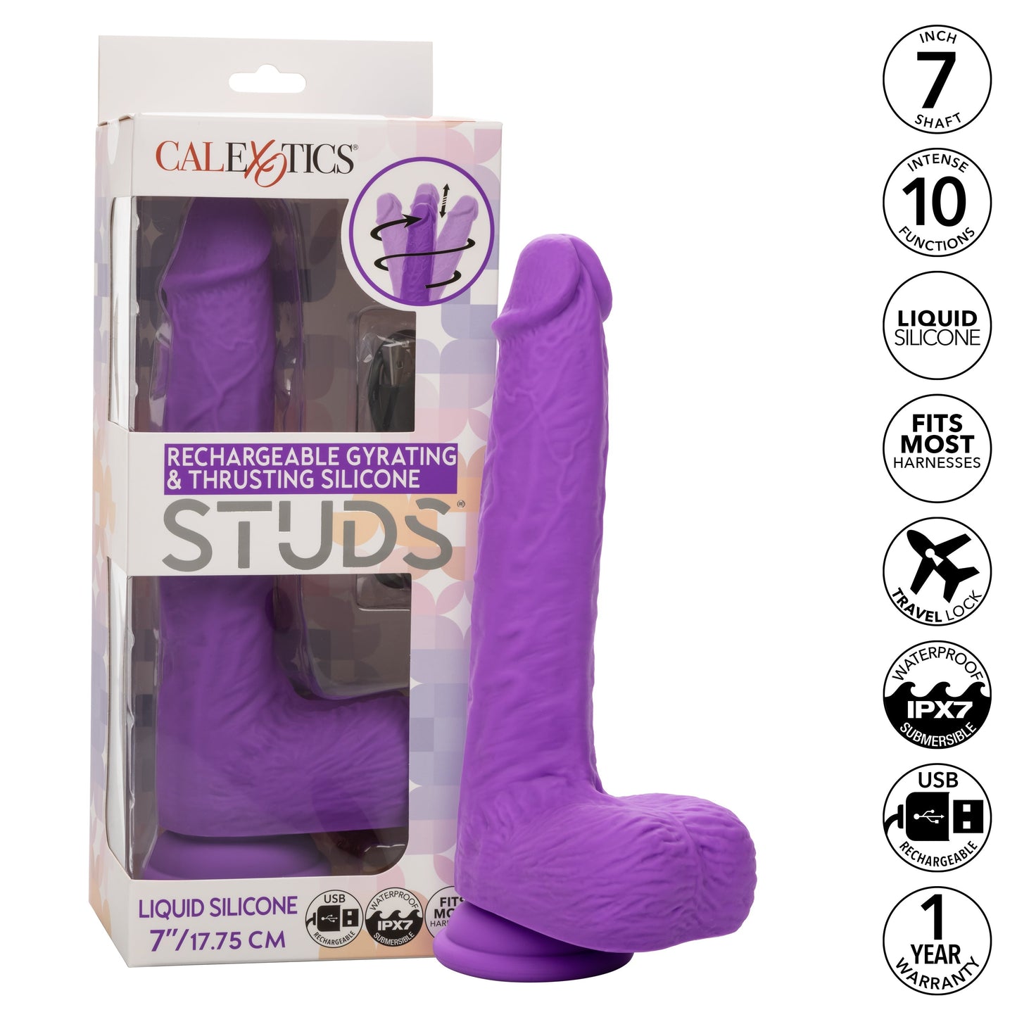 Silicone Stud Rumbling & Thrusting 9.5 Inch Pink Dildo